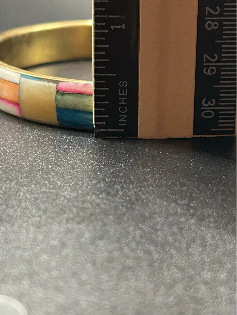 Vintage Set Of 3 Brass / Plaid Pastel Colored Bangles 1970’s